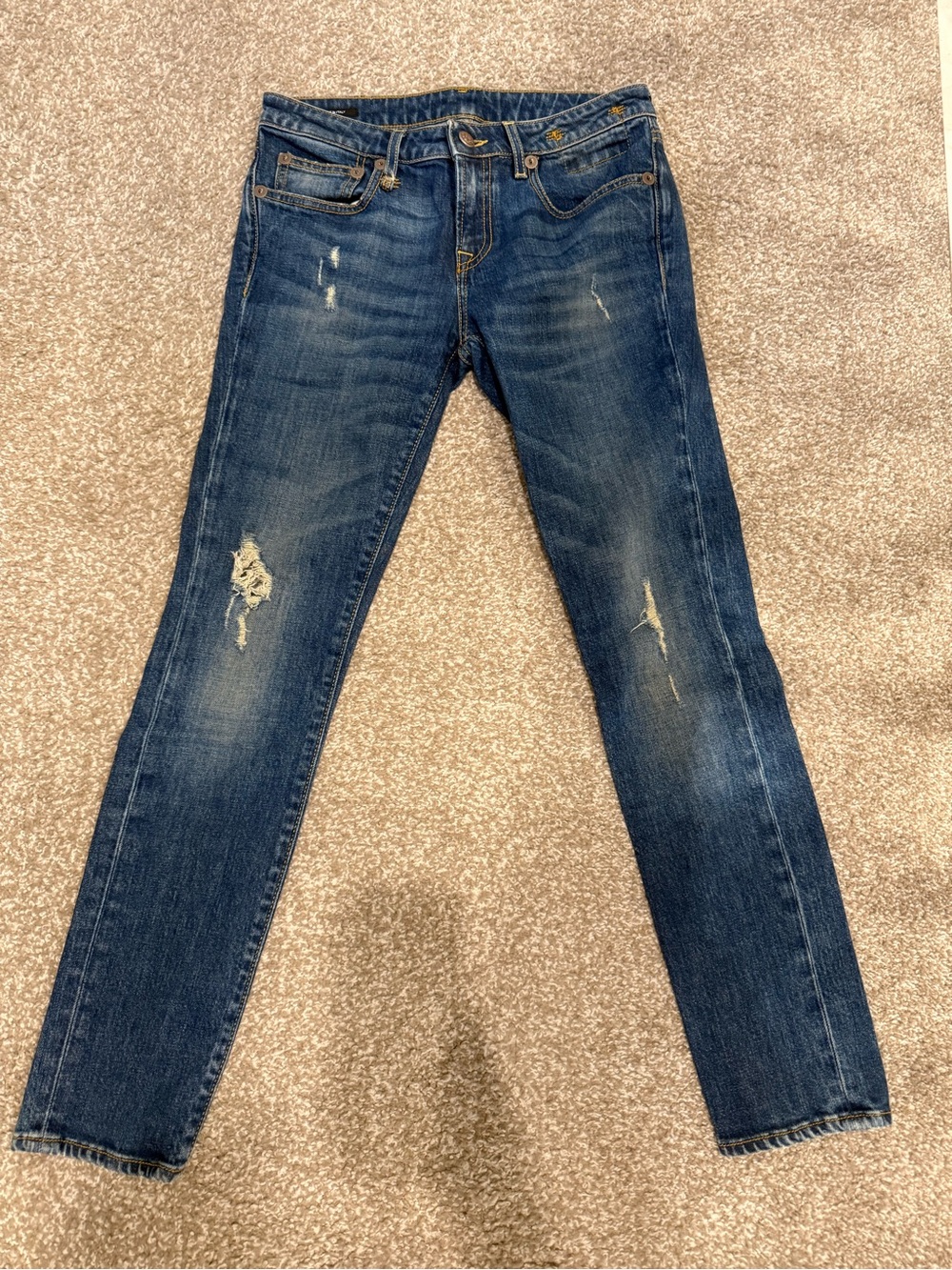 R13 Women's Distressed Skinny Jeans in Dark Blue Wash Size 27